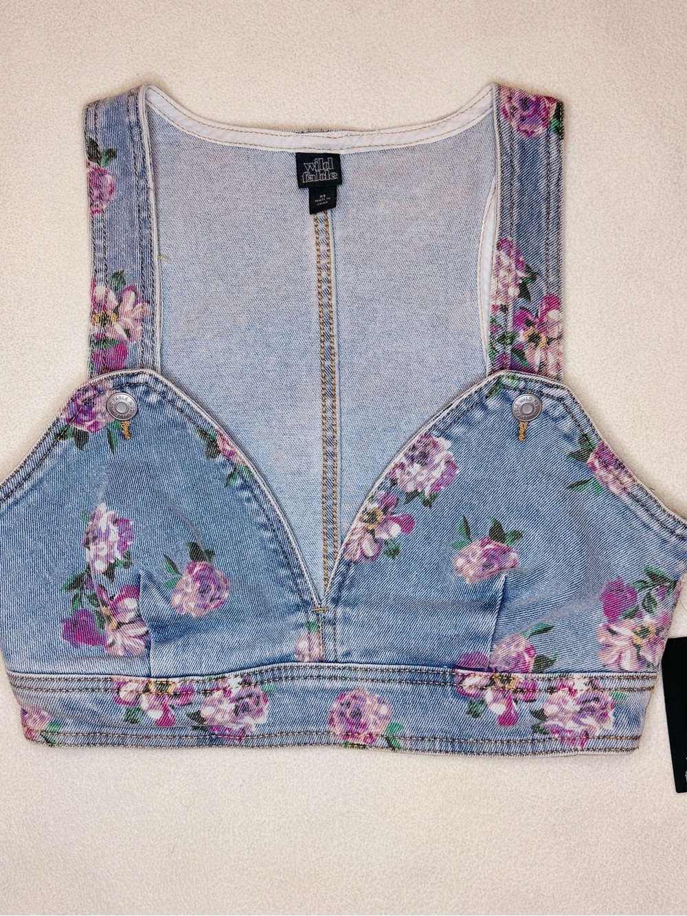 wild fable Light Blue Denim Floral Crop Tank Bralette Vintage Grunge Y2K Fest